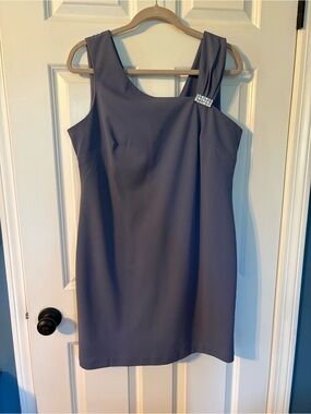 Scarlett One-Shoulder Shift Dress in Slate Blue with Crystal Detail